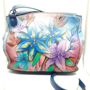 Anuschka Hand Painted Lillies CrossBody Bag